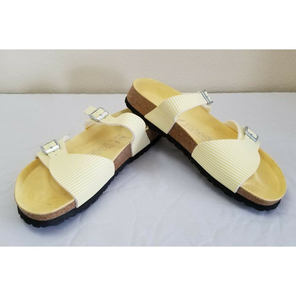 Birkis By Birkenstock White Yellow Striped Sandals Unisex 40 Women 9 Mens 7 - Picture 4 of 12